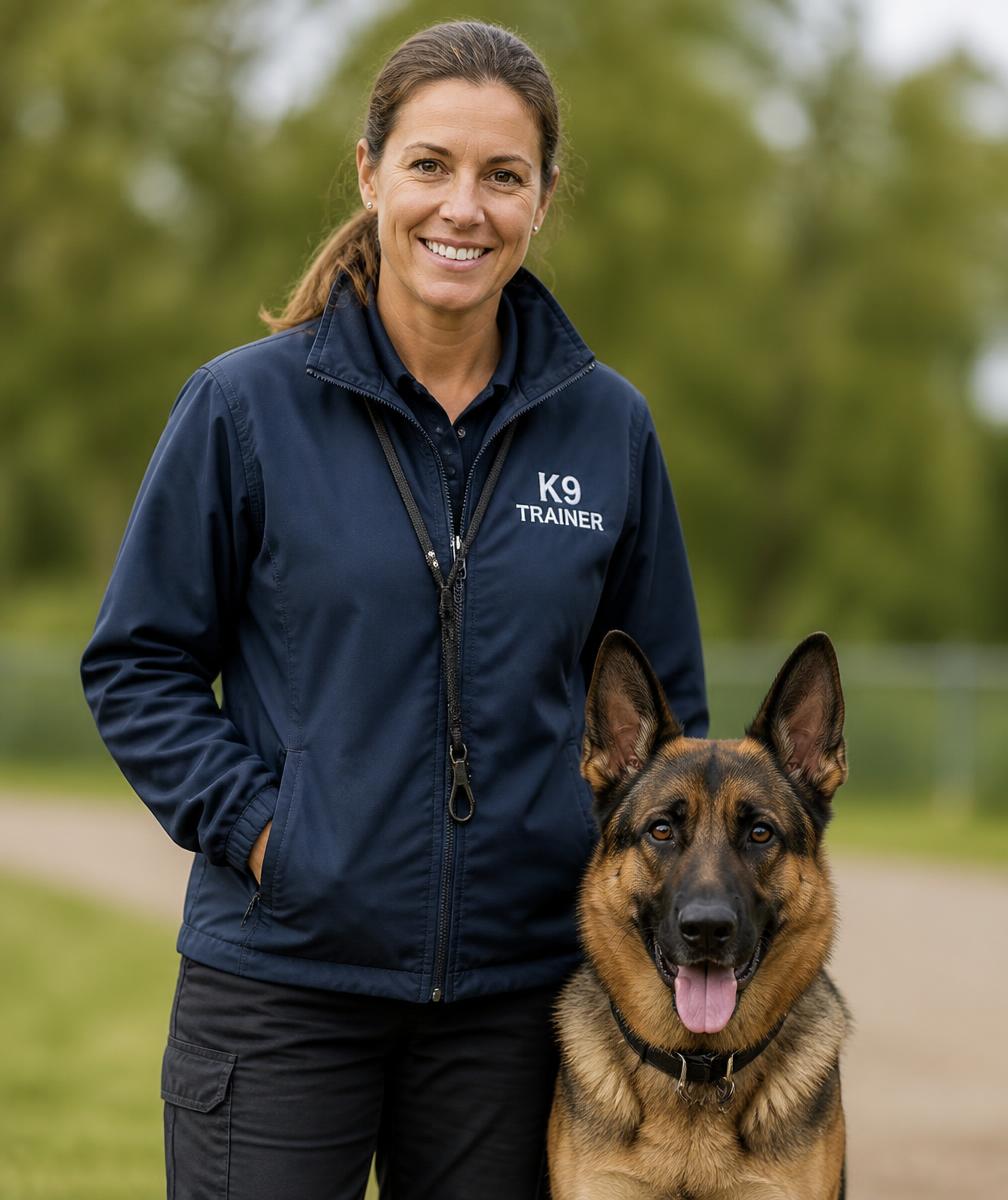 Éducateur canin d'Educ'et Vous aux côtés d'un berger allemand